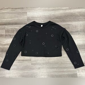 Alo Yoga Black Grommet Long Sleeve Cropped Sweatshirt Women’s Size Small